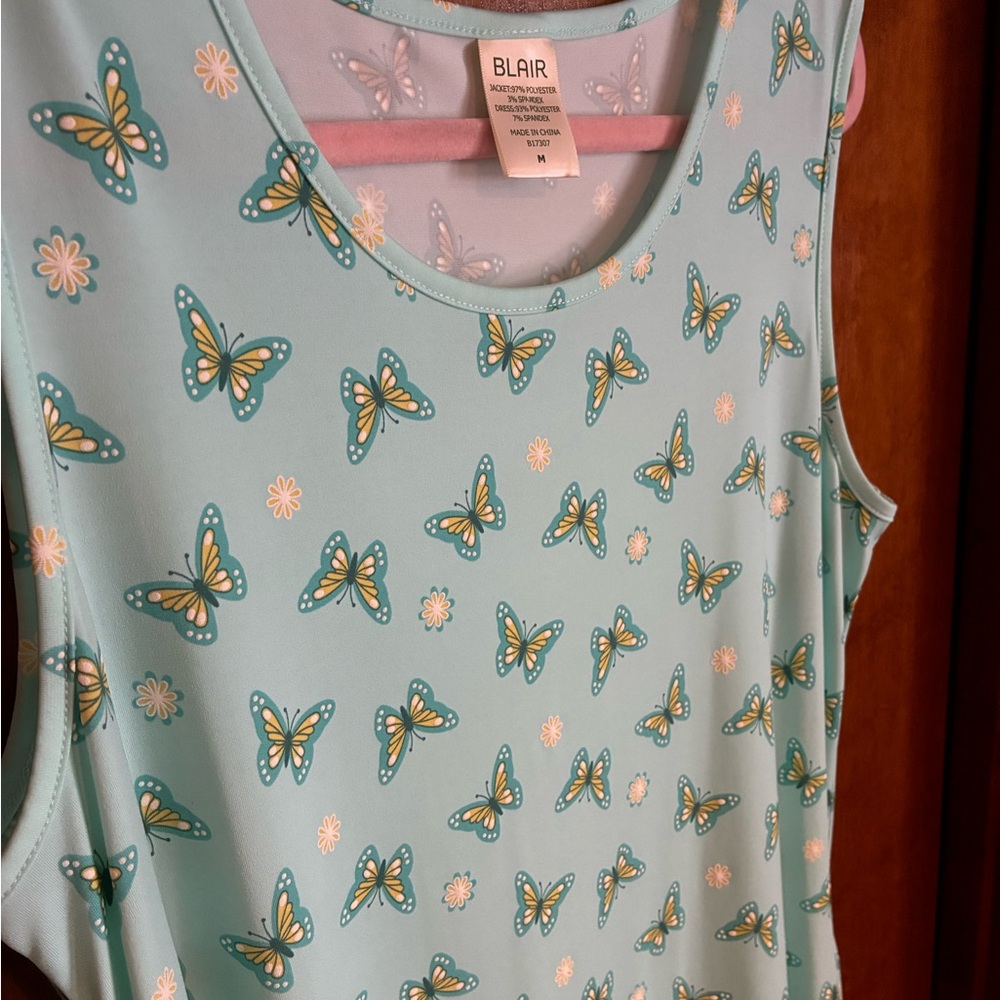 Y2K Blair Pale Blue Dress with Yellow Butterfly And White Flower Accents - Picture 2 of 9